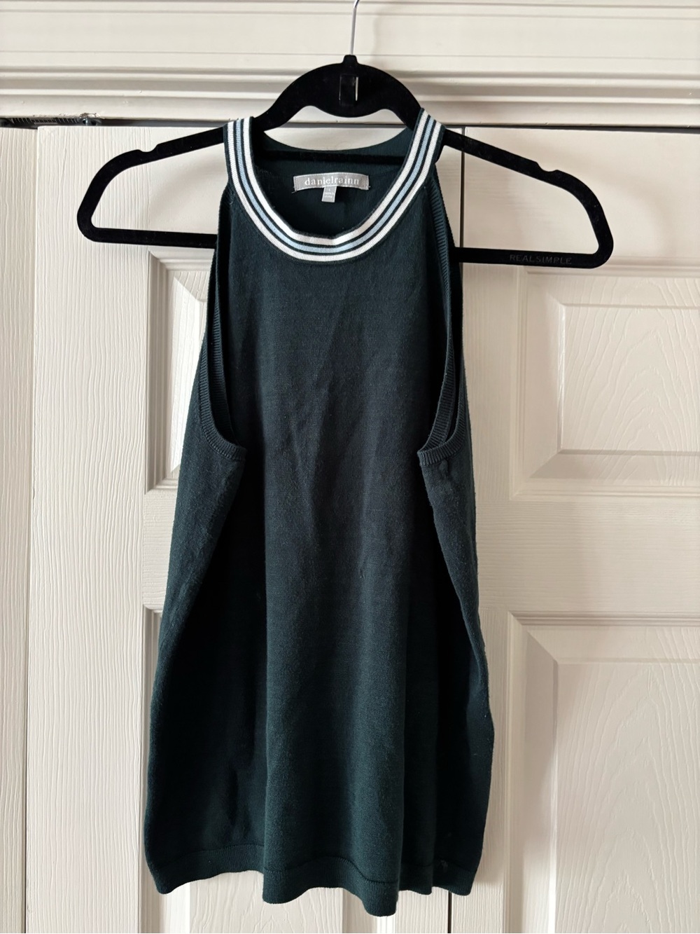 Daniel Rainn Green Tank with Contrasting Striped Neck